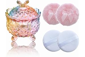 Qopoto 5 Pieces Large Body Powder Puff and Powder Container, Crystal Case for Dust Puff, Powder applicator with Box for Face and Body (Color, Butterfly)