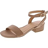 TruFox 1 Inch Low Heel Sandals for Women Dressy Short Black Heels Silver Dress Sandals Strappy Comfortable Sandal for Teen Girls Open Toe Ankle Strap