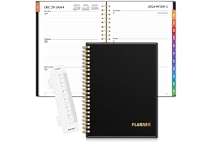 SUNEE 2026 Planner - Weekly and Monthly Calendar Planner from January 2026 - December 2026, 6.4" x 8.3" Daily Agenda with Monthly Tab, Flexible Cover, Note Pages, Pockets, Bookmark, Spiral Binding, Black