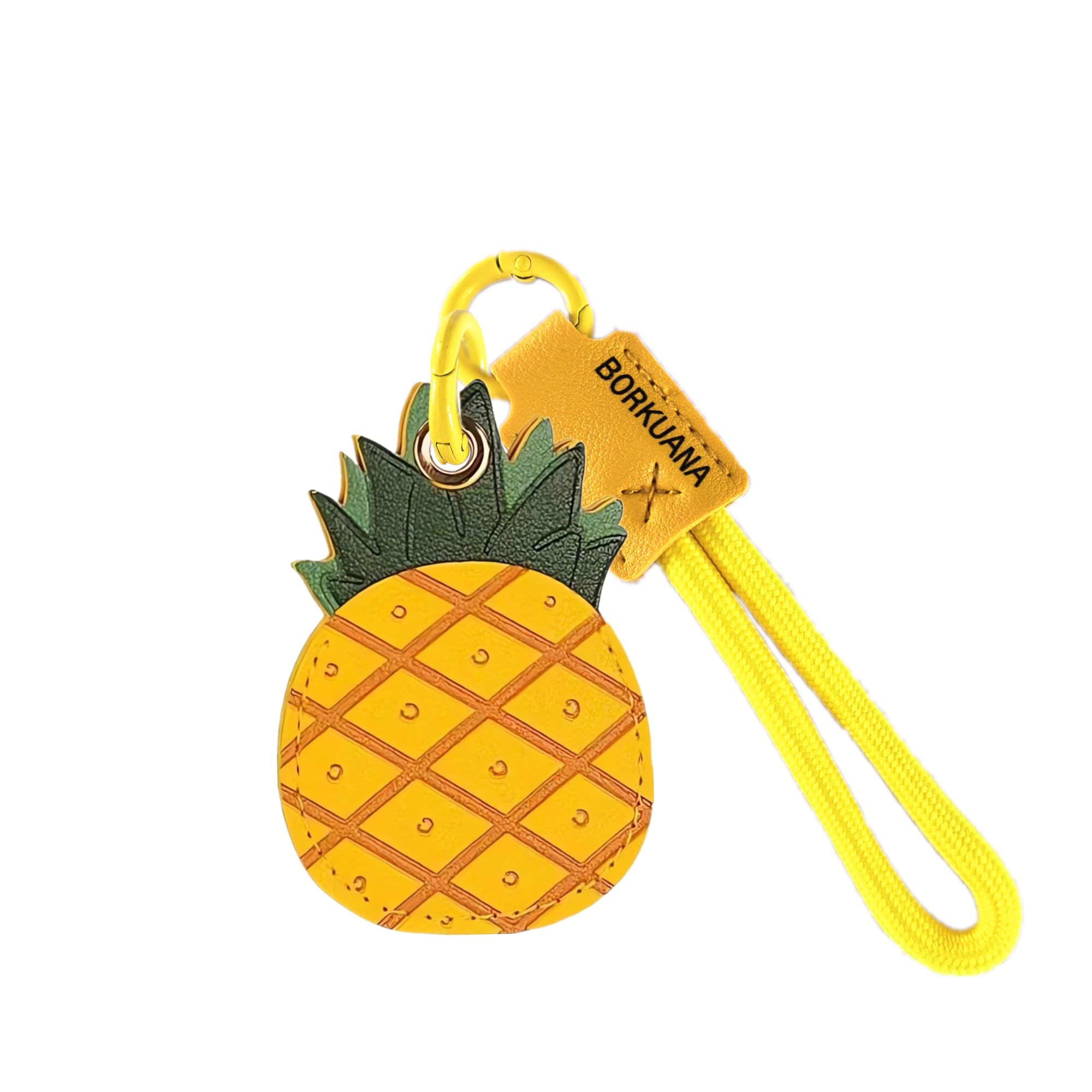 Photo 1 of Leather Keychain Holder Case Compatible with AirTag,Cute Protective Cover with Keyring and Lanyard,Anti-Scratch Finder GPS Tracker Case for Wallet Keys,Bag,Pets(Pineapple)