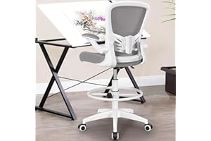 MINLOVE Drafting Office Chair, Ergonomic Tall Office Chair with Flip-up Armrests Executive Ergonomic Computer Standing Desk Chair with Lumbar Support and Adjustable Footrest(Gray)