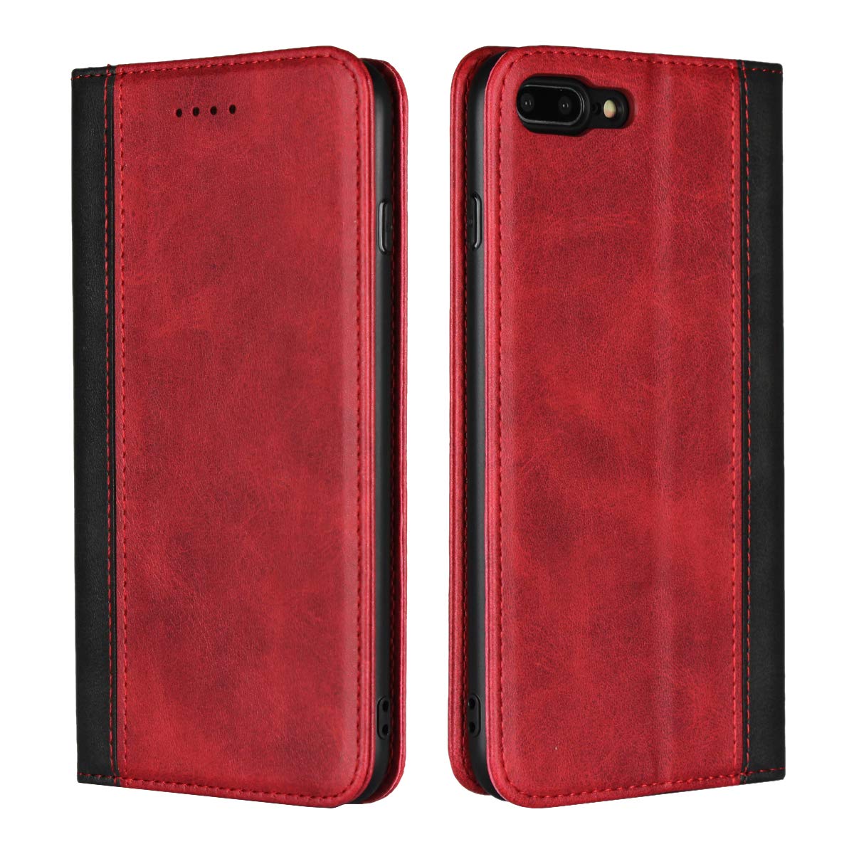 Copmob Case for iPhone 7/8/SE2/SE 2020, Leather Flip Wallet Case [3 Slots] [Stand Function] [Magnetic Closure] Flip Case Cover for iPhone 7/8/SE2/SE 2020 – Red + Black