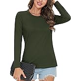 MAGCOMSEN Women's Cotton Long-Sleeve Crew-Neck T-Shirt Classic-Fit Shirt Soft Breathable Casual Tee Basic Tops