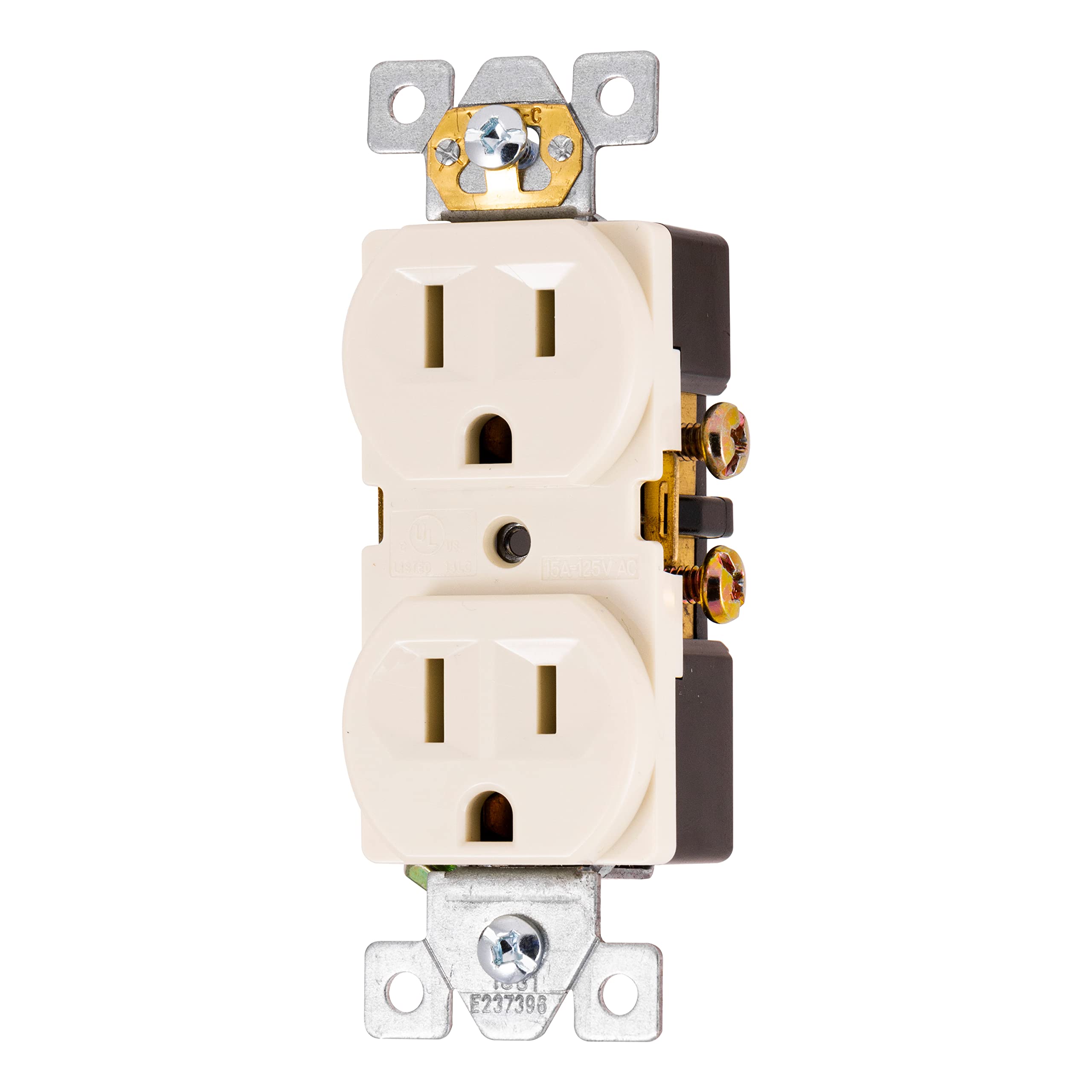 Photo 1 of UltraPro GE Duplex Heavy-Duty Receptacle, 2, Wall Outlet, Reinforced Yoke, Self-grounding Clip, 3 Prong, Supports 15A, UL Listed, Light Almond, 42478