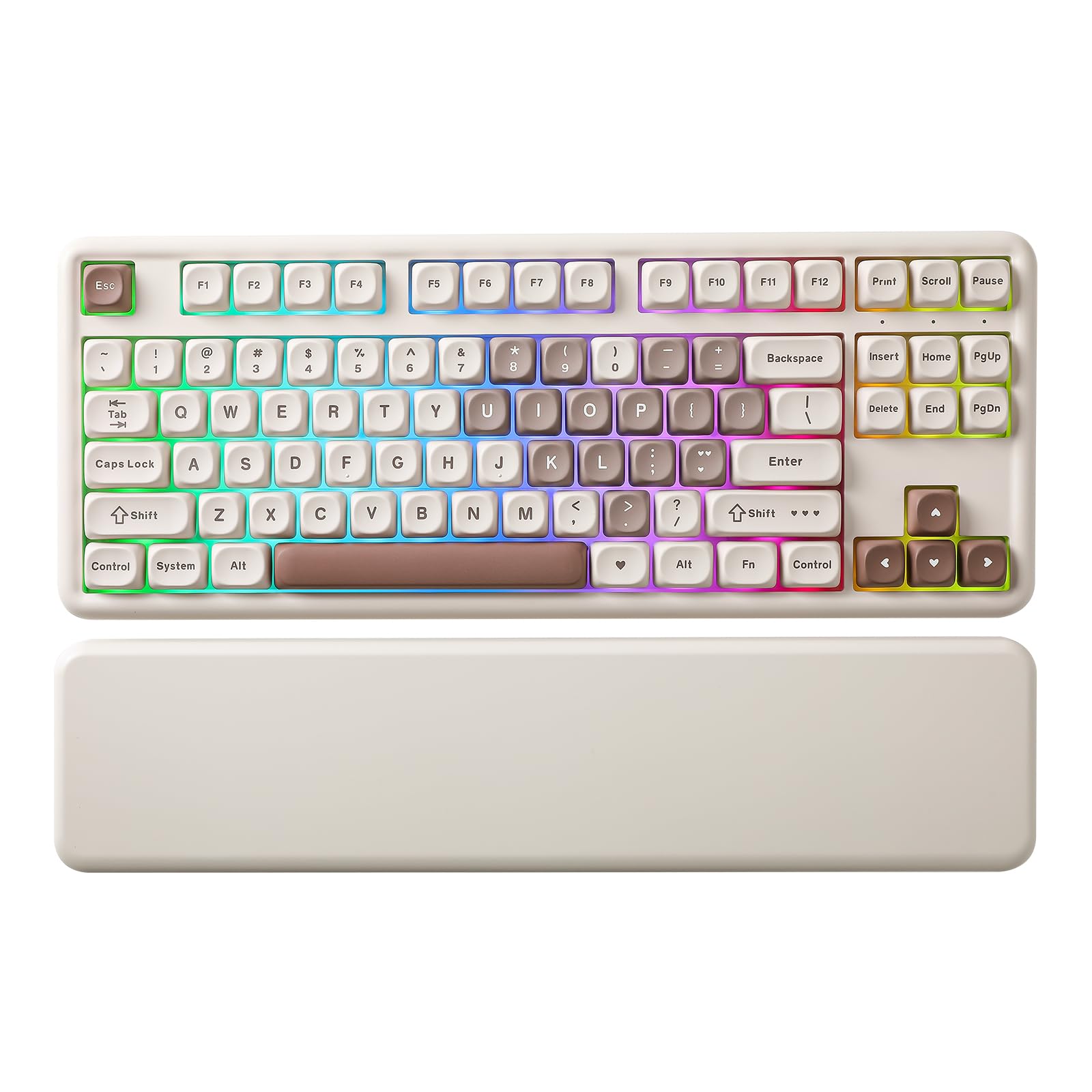 Photo 1 of YUNZII B87 Wireless Mechanical Keyboard,QMK/VIA Programmable,TKL Layout 87 Keys,BT/2.4G/USB-C,Hot Swap Gasket Mount RGB Backlit Gaming with Wrist Rest for Win/Mac (Brown Heart, Cocoa Cream V2)