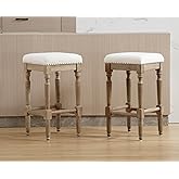 Kmax 26" Linen Counter Height Bar Stools Set of 2 Nailhead Trim Backless Barstools Wooden Counter Stool for Kitchen Island Co