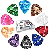 ROTOPATA 30 Pcs Guitar Picks with Organizer Box, 0.5 0.75 1.0 mm Thin Medium Thick Plectrums, Colorful Celluloid Guitar Acces