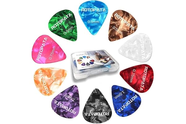 30 Pcs Guitar Picks with Storage Box for Acoustic Electric Bass Ukulele | ROTOPATA Guitar Pics, 0.5 0.75 1.0 mm Thin Medium T