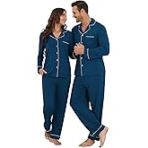 WiWi Women & Men Pajamas Set 2 Piece Matching Long Sleeve Pj Sets Bamboo Viscose Button Down Loungewear S-XXL, Ink Blue, Medium