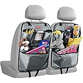 Rubbermaid Backseat Car Organizer, Kick Mats and Seat Back Protector, Car Organizer for Kids with 6 Storage Pockets, Travel E