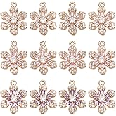 DELORIGIN 12PCS Colorful Crystal Flower Charms 3 Colors Brass Floer Bracelet Charms Golden Flower Cubic Zirconia Pendants for Jewelry Making Bracelet Necklace Earring Pendant DIY Craft Supplies