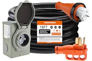 Finderomend 15 ft 50 Amp Generator Cord and Power Inlet Box Combo Kit,125/250 Volts,Generator Power Cord NEMA 14-50P to SS2-50R Extension Cord,for RV Truck Trailer Motorhome