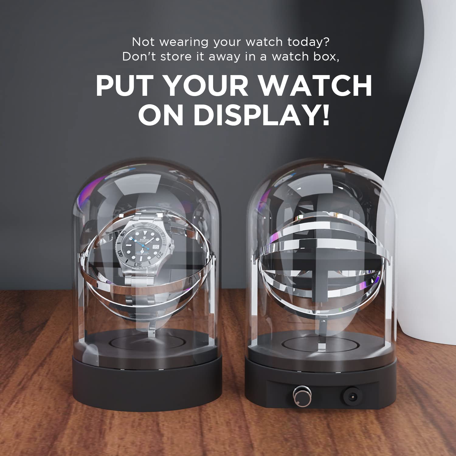 Aestoria Automatic Single Orbit Watch Winder for Rolex & Luxury Watches – Silent Anti-Magnetic Motor with Orbiting Gyroscope Design & Anti-Wind Technology
