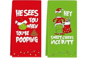 Cheroloven Funny Christmas Towels, Christmas Bathroom Decorations, 2 Pack Holiday Kitchen Towels, Absorbent Bathroom Hand Towels, Cute Xmas Kitchen Bath Room Decor, White Elephant Gifts for Women Men