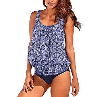 SANFASHION Sommer Backless Sexy Druck Bikini Set Zweiteilige Retro Stil Bademode Große Größen Beachwear