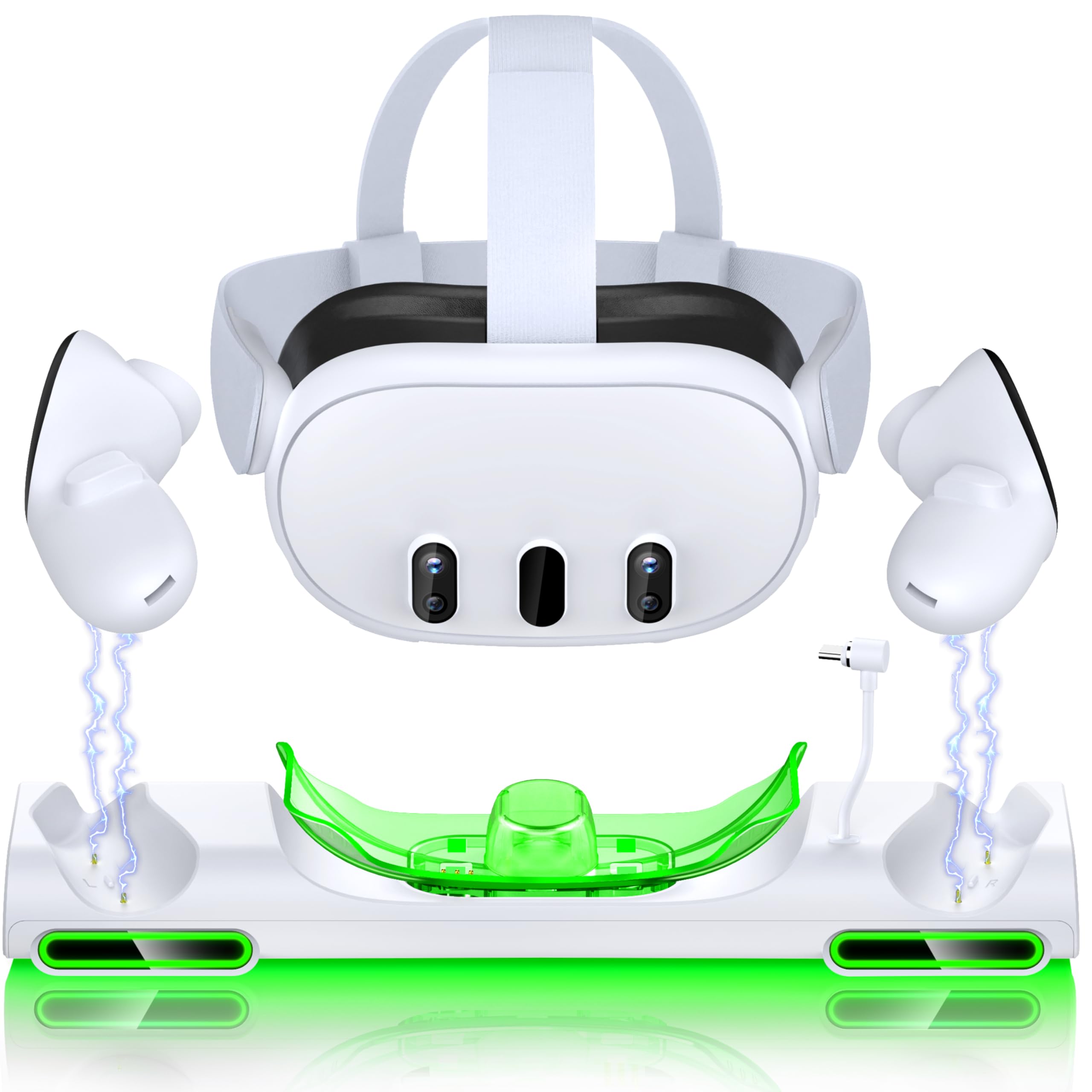 Photo 1 of Charging Dock for Meta Quest 3 VR Headset/Controllers with Light, Magnetic Fast Charging Station for Meta Quest 3 Accessories with 2 Rechargeable Batteries and USB C Cable