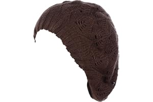 BE YOUR OWN STYLE BYOS Women Mid-Weight Slouchy Leafy Cutout Crochet Soft Knit French Beret Hat