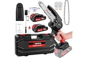 6 Inch Mini Chainsaw Cordless with 2 x1.5Ah Battery, Powerful Electric Chainsaw with 2 Chains and Security Lock,Handheld Smal