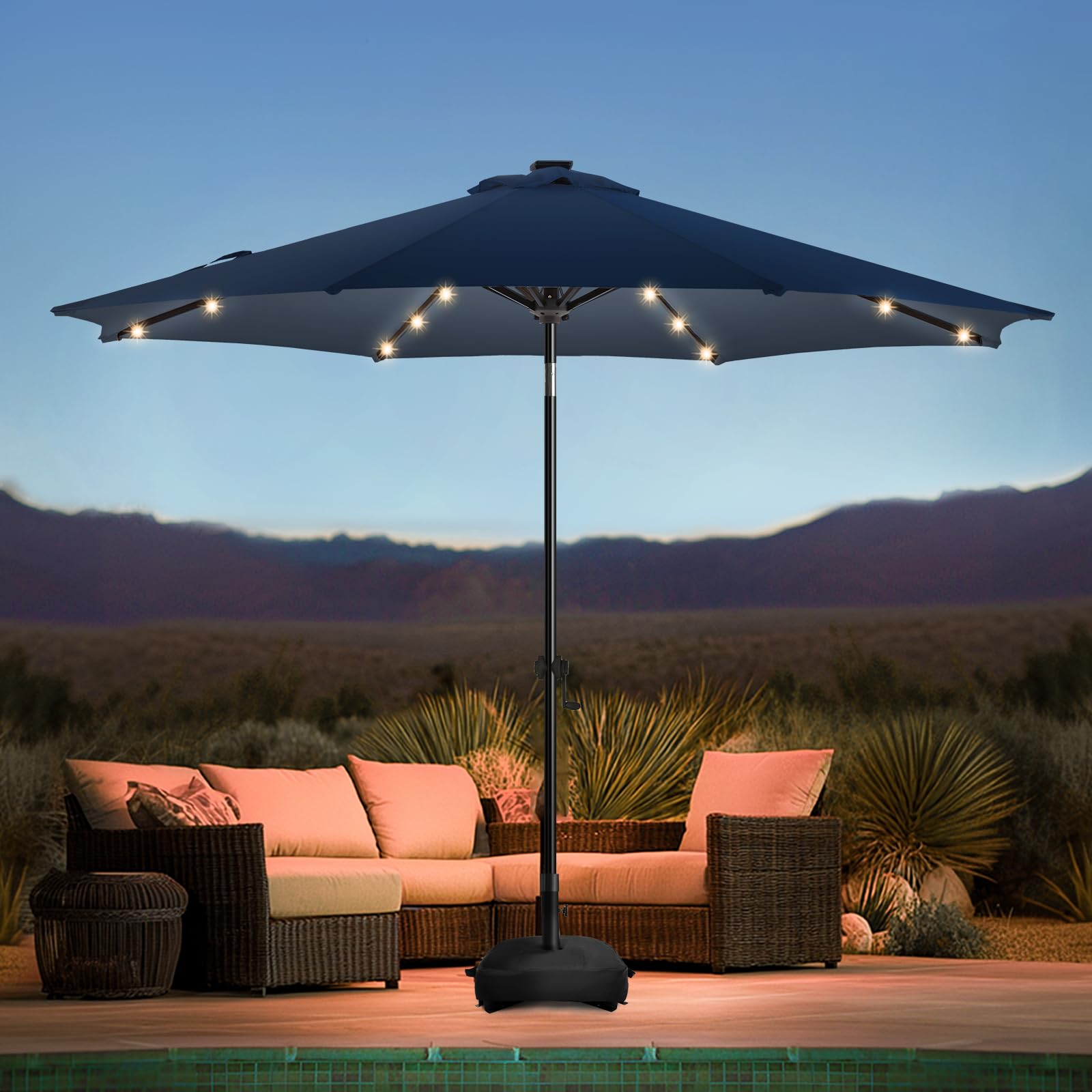 wikiwiki 10FT Solar Led Patio Umbrella with Base, Sturdy Outdoor Market ...