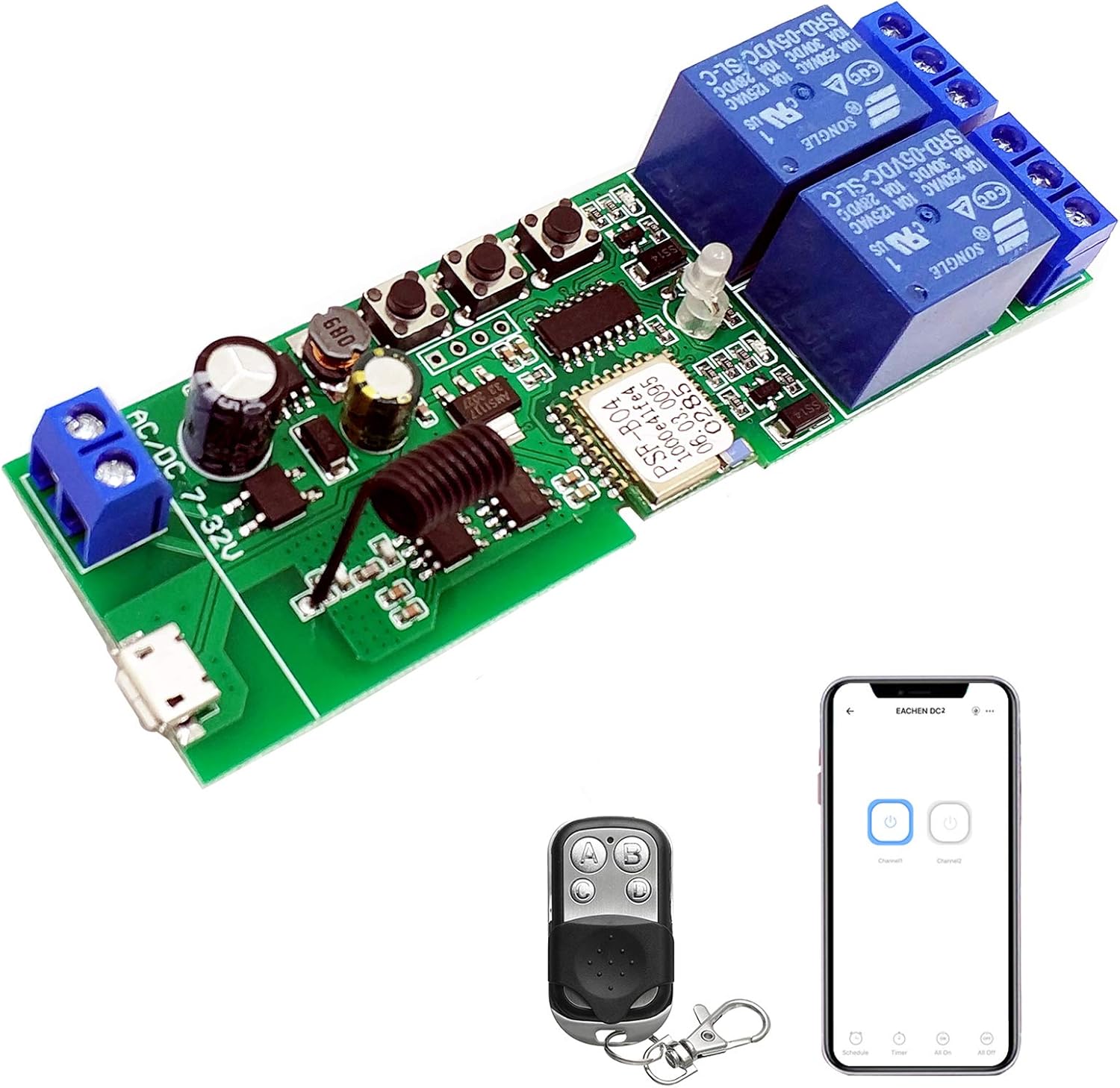 Newgoal 2-Channel Ewelink App Remote Control WiFi 433MHz RF Wireless Switch Relay, self-Locking, Interlock Mode