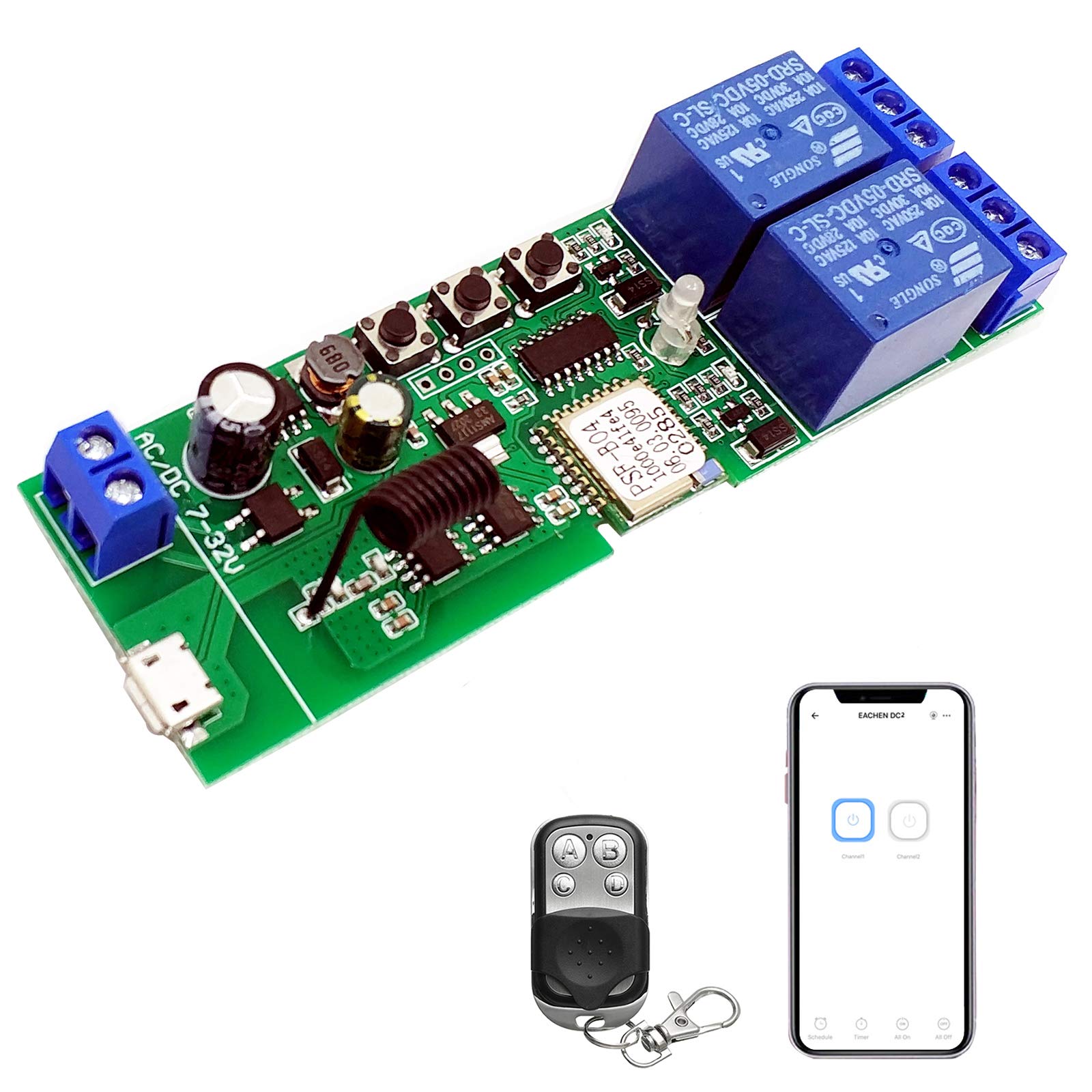 Newgoal 2-Channel Ewelink App Remote Control WiFi 433MHz RF Wireless Switch Relay, self-Locking, Interlock Mode, Used to Access and Control Smart Garage Doors, Compatible with Alexa Goolge — image 1