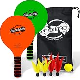 Jazzminton Select Paddle Ball Game with Carry Bag - Indoor Outdoor Toy - Play at The Beach, Lawn or Backyard - 2 Wooden Racquets - 4 Shuttlecocks - 1 Ball