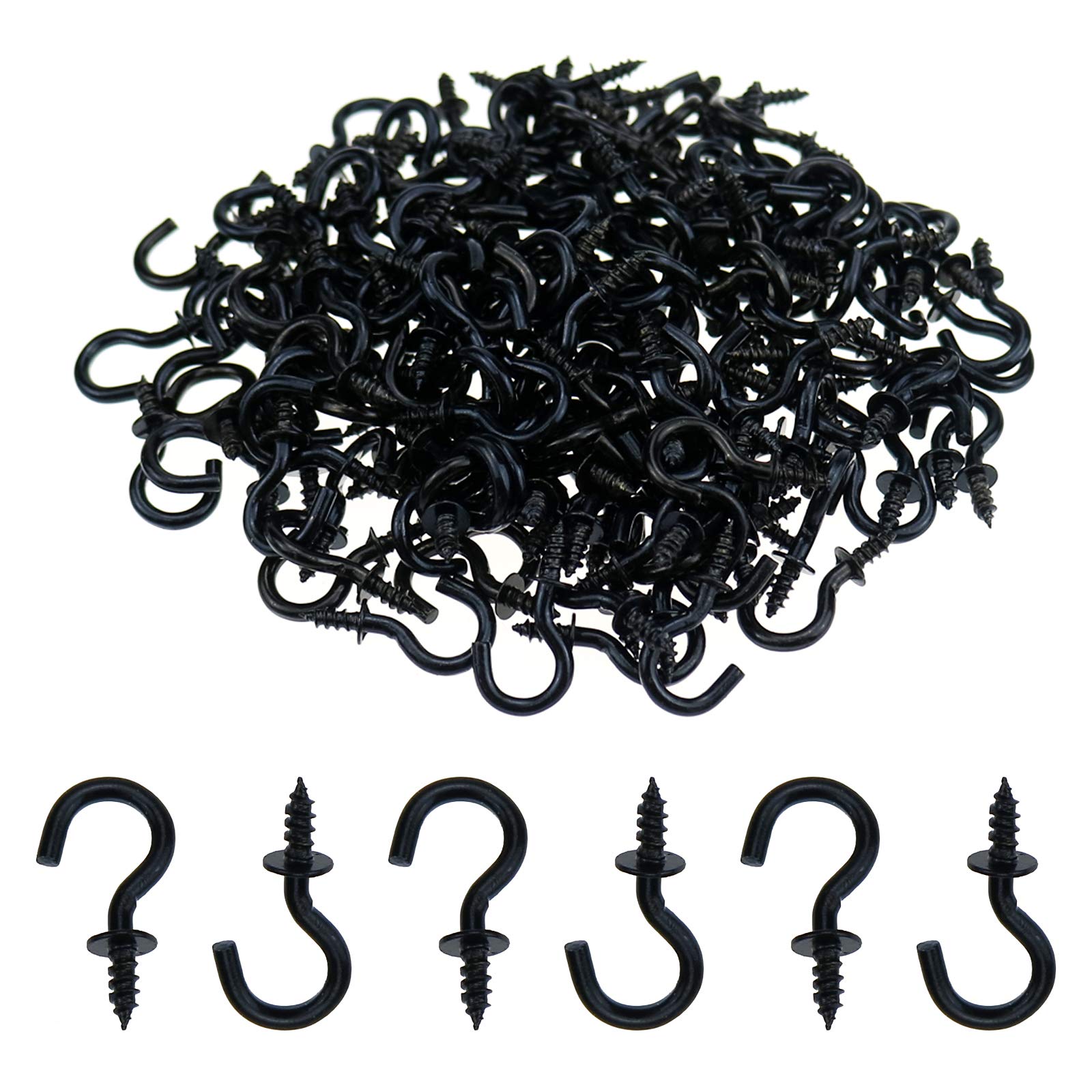 cutefly Mini Screw Hooks 200 Pack 1/2" Screw Hooks for Hanging Plants Cups Art Decorations Black