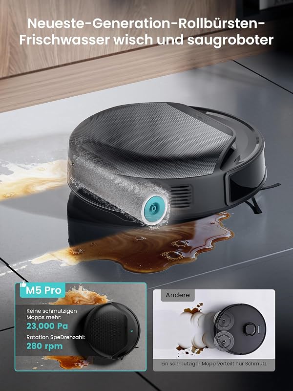 M5 Pro Saugroboter mit Wischfunktion, 23.000Pa Saugkraft — Foto 3 von 8