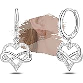 Sterling Silver Infinity Heart Earrings - Sparkling Cubic Zirconia Hypoallergenic Dangle Hoop Earring Fashion Gifts for Her Mom Wife Sister