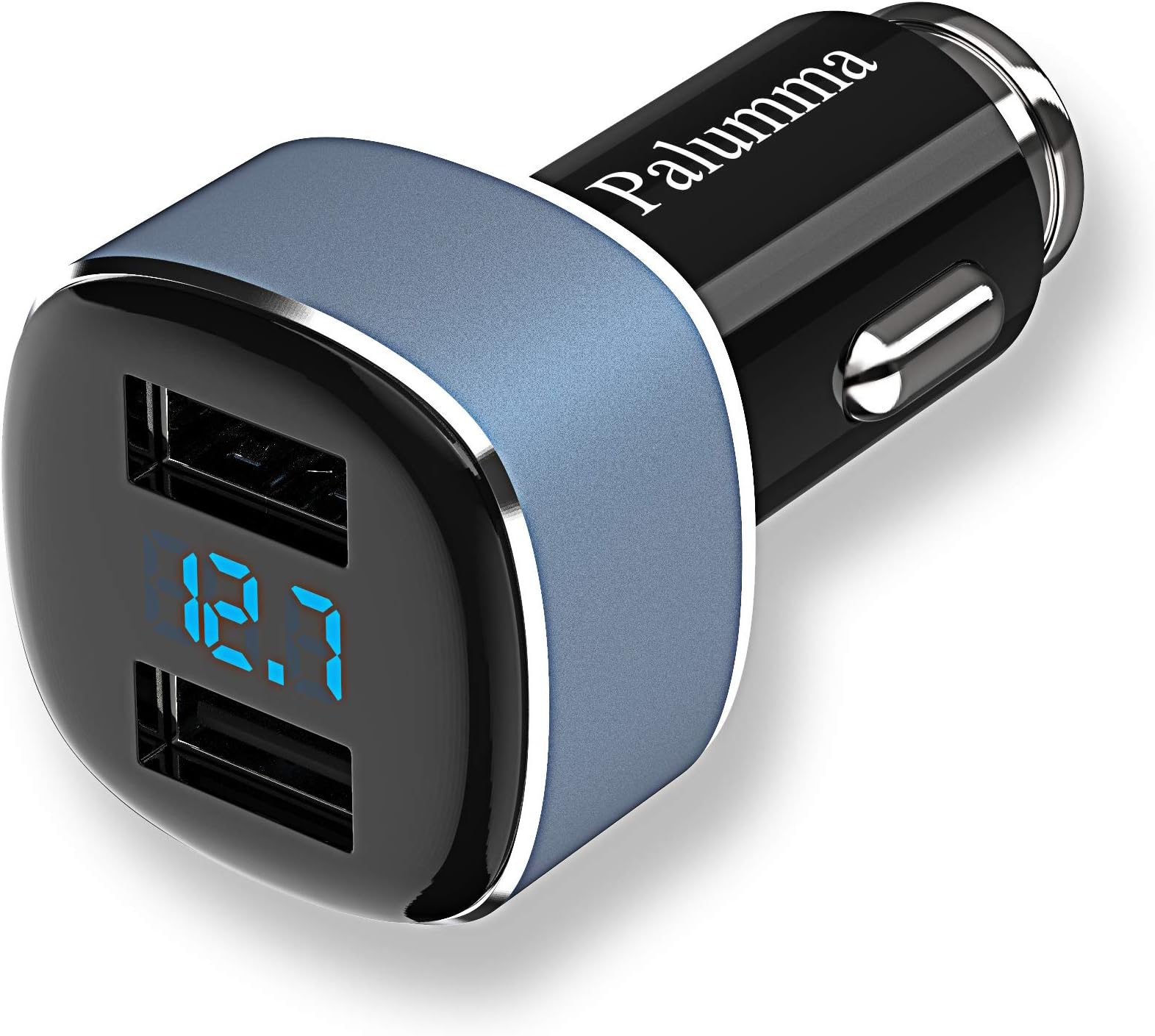 Palumma Car Charger, 4.8A/24W Dual USB Fast Charger with Car Voltage Meter and Current Detection, 12V to USB Zinc Alloy Charger Adapter for iPhone Xs X 8 7 Plus, Galaxy S9 S8 S7 S6, LG, Sony (Blue)