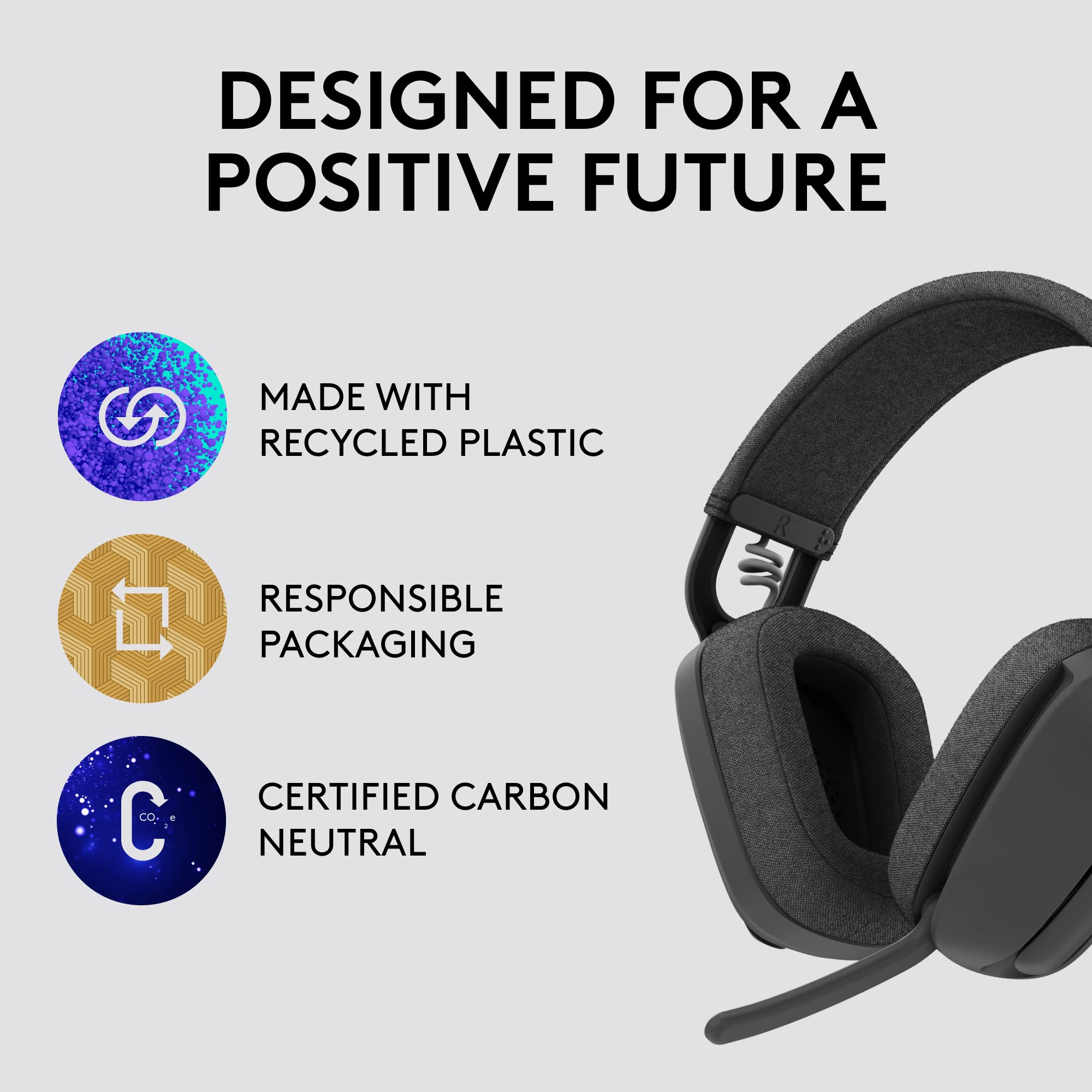Logitech Zone Vibe Wireless Bluetooth Headphones with Noise Canceling Microphone, USB-A, USB-C, for Microsoft Teams, Mac/PC, Black