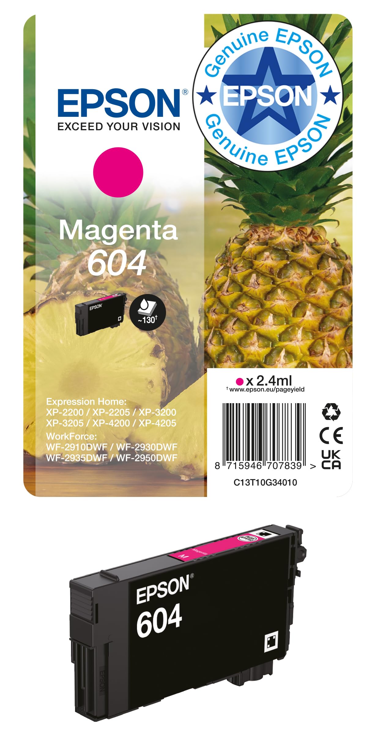 Epson 604 Pineapple, Genuine Magenta Ink Cartridge