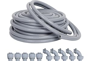 Neorexon Liquid-Tight Conduit and Connector Kit 1/2inch 25ft, Flexible Non Metallic Liquid Tight Electrical Conduit w/UL Certification, Electrical Conduit Kit with 5 Straight, 5 Angle Fittings