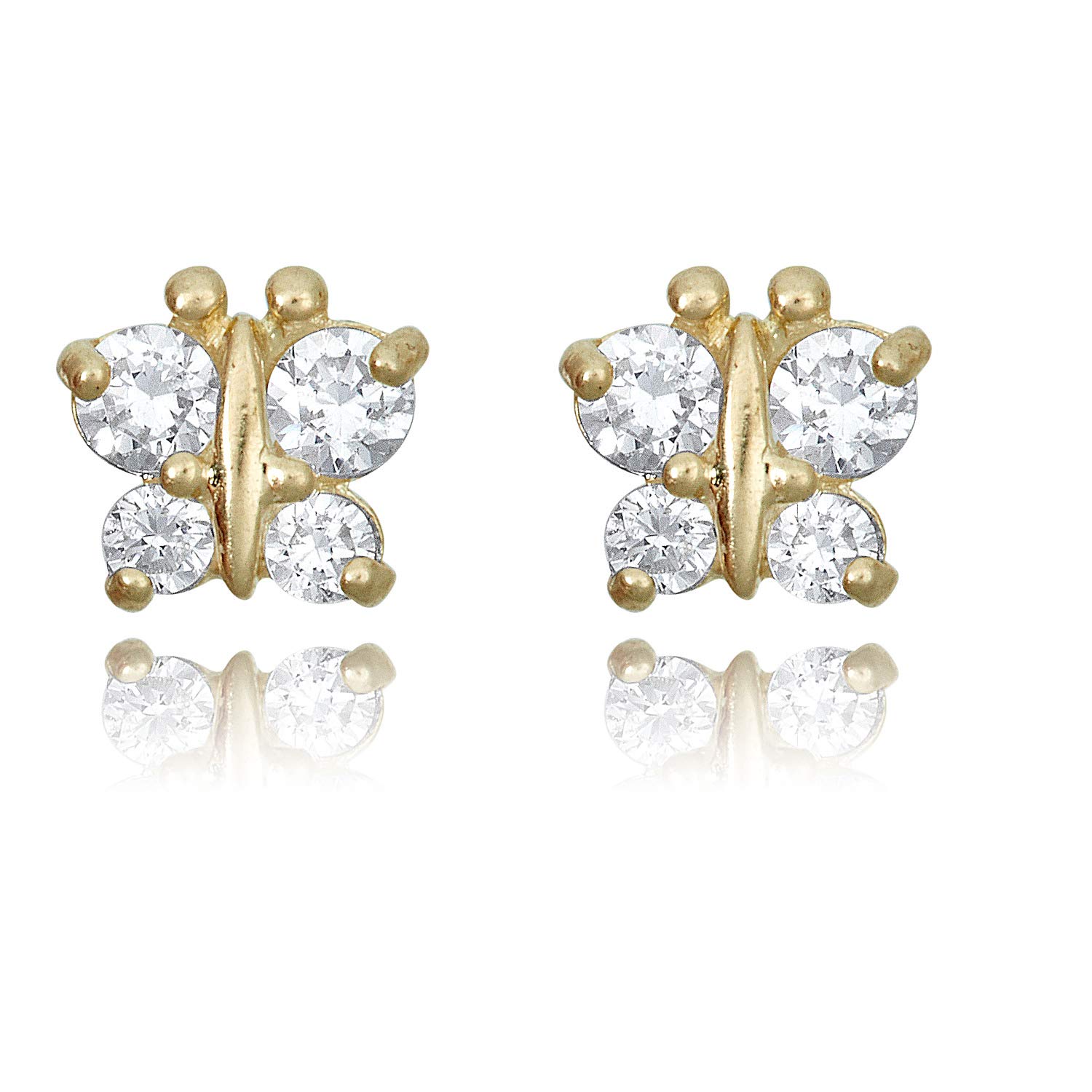 AVORA 10K Yellow Gold Butterfly Simulated Diamond CZ Screw Back Earrings