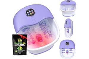 Collapsible Foot Spa Bath Massager with Heat Bubbles and Vibration Massage and Jets, 16OZ Tea Tree Oil Foot Soak Epsom Salt, WHALSTAR Foot Bath Bucket With Red Light & Remote