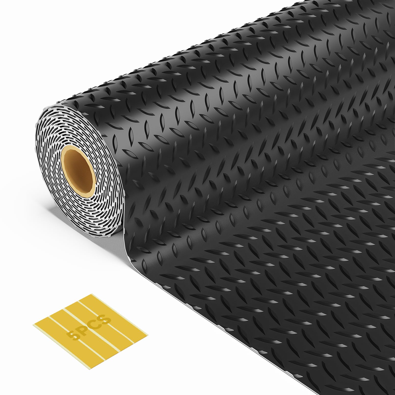Photo 1 of FomanXtre 10x20 FT Garage Floor Mat, 2.8mm Thickened Flooring Roll for Under Car Diamond Plate PVC Rubber Mat with 20 Pcs Tapes, Non-Slip Floor Mat for Garage, Warehouse, Gyms, Trailer, Black