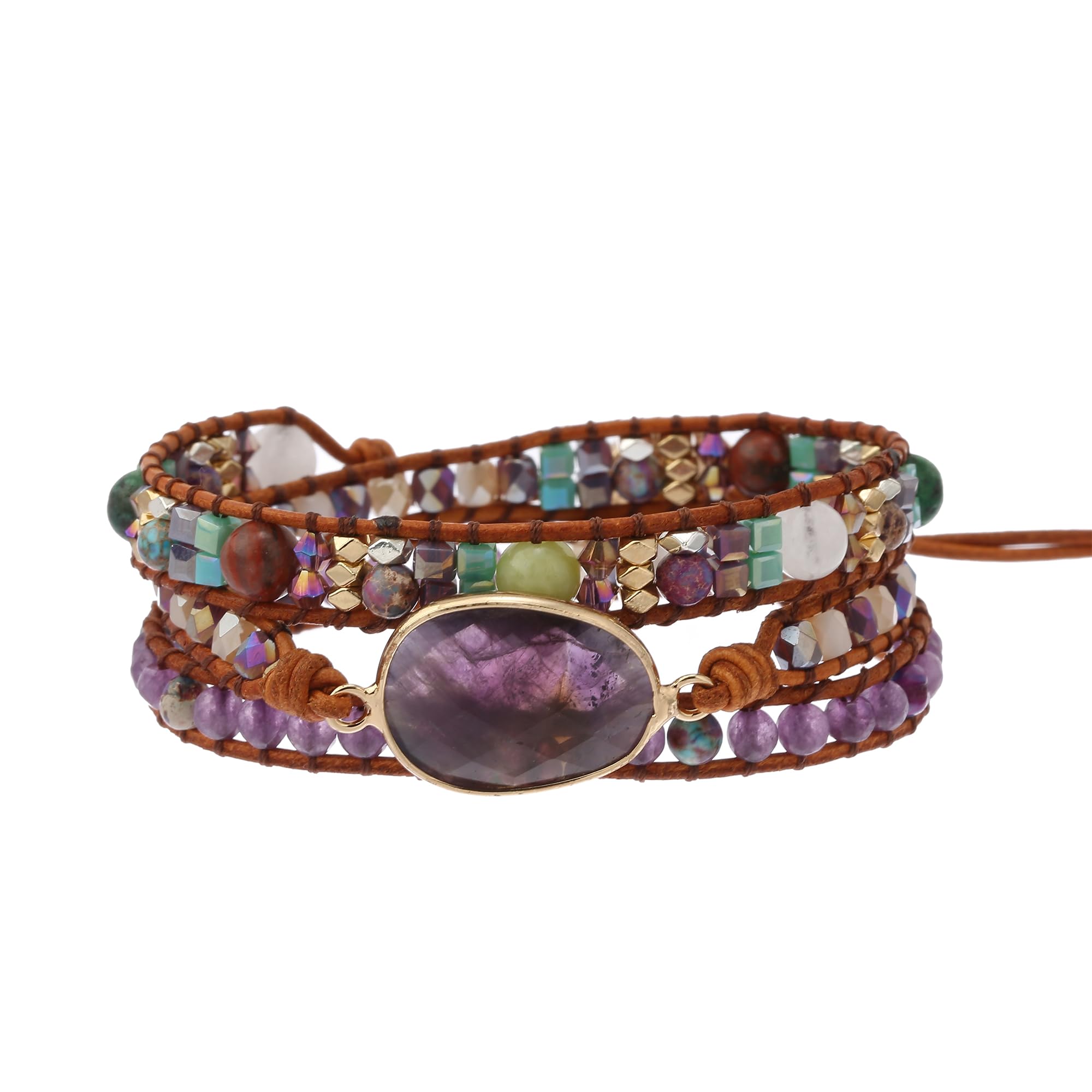 Plumiss Bohemia 3 Wraps Amrthyst Bracelet Handmade Multilayer Beaded Jewellery For Women And Girls