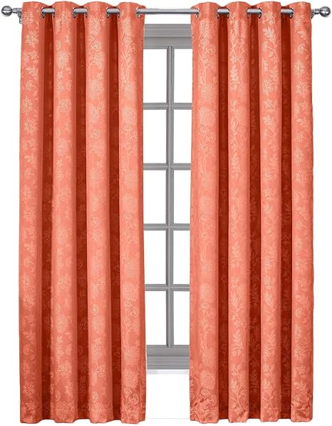 Amazon Com Royal Bedding Fannie Coral Curtains Top Grommet 100 Blackout Thermal Insulated Window Curtain Panels Pair Set Of 2 Panels 54wx96l Inches Each Home Kitchen