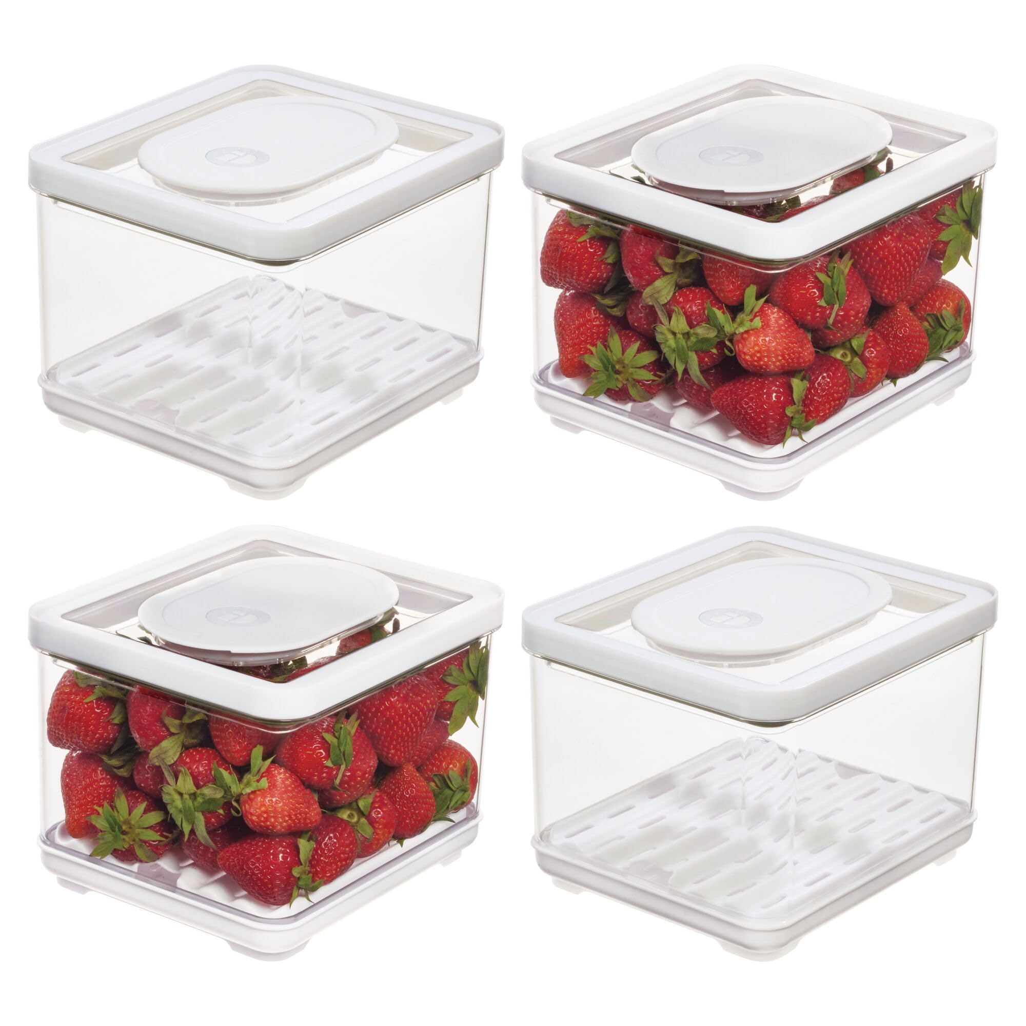 iDesign Fridge Produce Bin with Removable Drainage Tray and Lid – Set of 4 – Clear