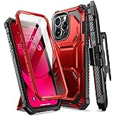 i-Blason Armorbox Designed for iPhone 14 Pro Case 6.1 inch (2022 Release) with Kickstand & Belt Clip Holster, Full Body Protective Bumper Case with Built-in Screen Protector (Ruddy)