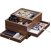 Homde Watch Box for Men Jewelry Organizer with Real Glass Watch Case for Ring, Bracelet, Watch, Necklace, Earrings, and Accessories