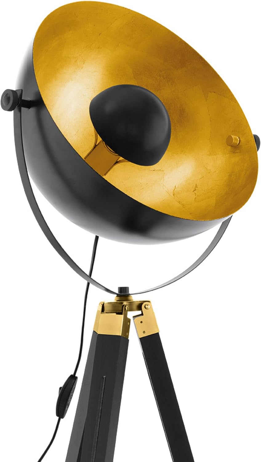 Eglo Covaleda 1-Flame Industrial and Vintage Floor lamp, Made of Wood and Steel with Brass - Image 3