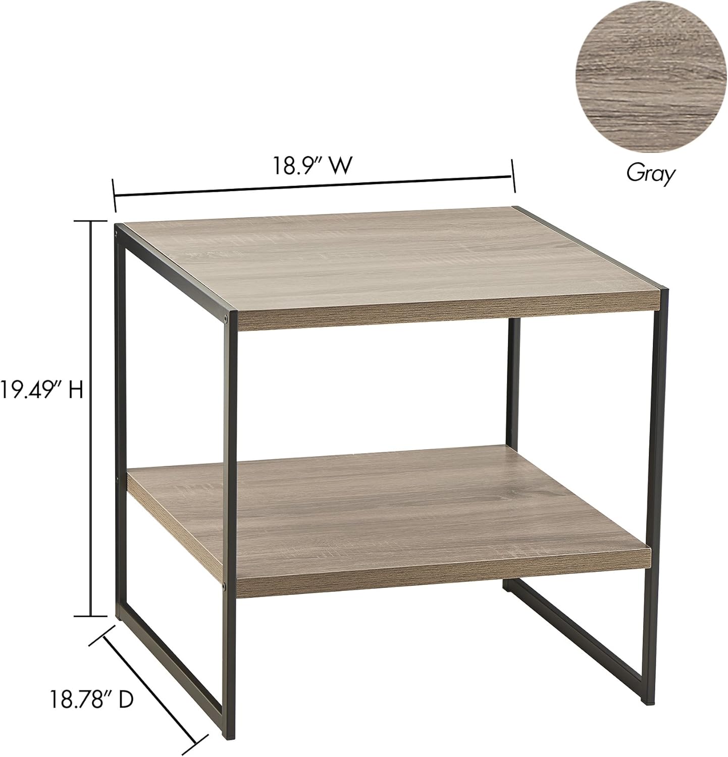 ClosetMaid 1314 2-Tier Square Wood Side Table with Storage Shelf, Gray: Kitchen & Dining
