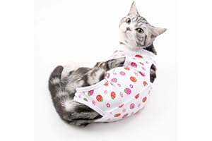 TORJOY Cat Professional Surgical Recovery Suit,E-Collar Alternative for Cats Dogs,After Surgery Wear, Pajama Suit,Home Indoor Pets Clothing Strawberry M