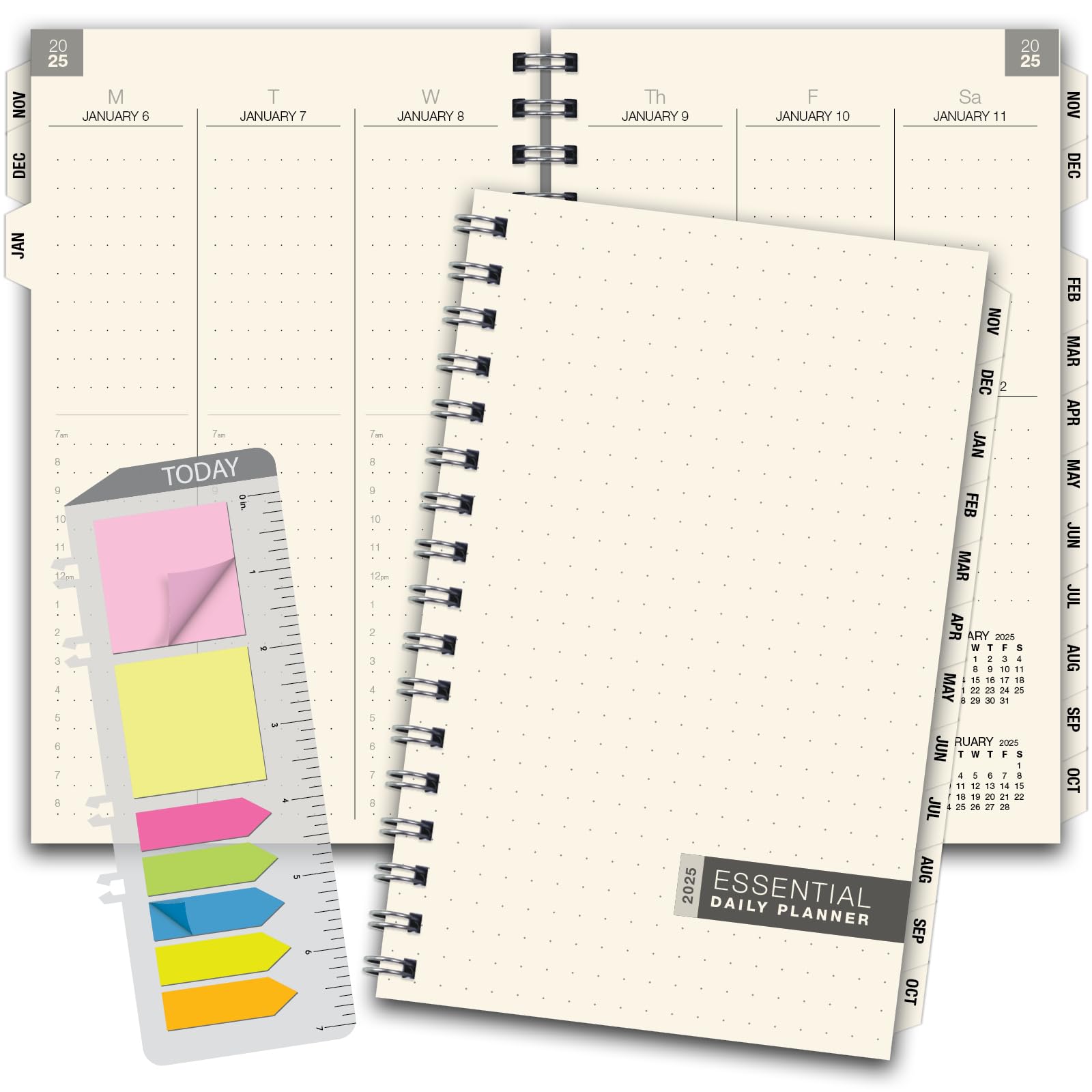 Photo 1 of ESSENTIAL 2025 Monthly & Weekly Planner with Tabs, 5"x8": 14 Months (November 2024 - December 2025), Professional, Simple, Easy-to-Use Design and Frosted Poly Cover for Extra Protection (Frosted)