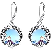 AXOMY Mermaid Earrings 925 Sterling Silver Moonstone Dangle Earrings Mermaid Ocean Jewelry for Women