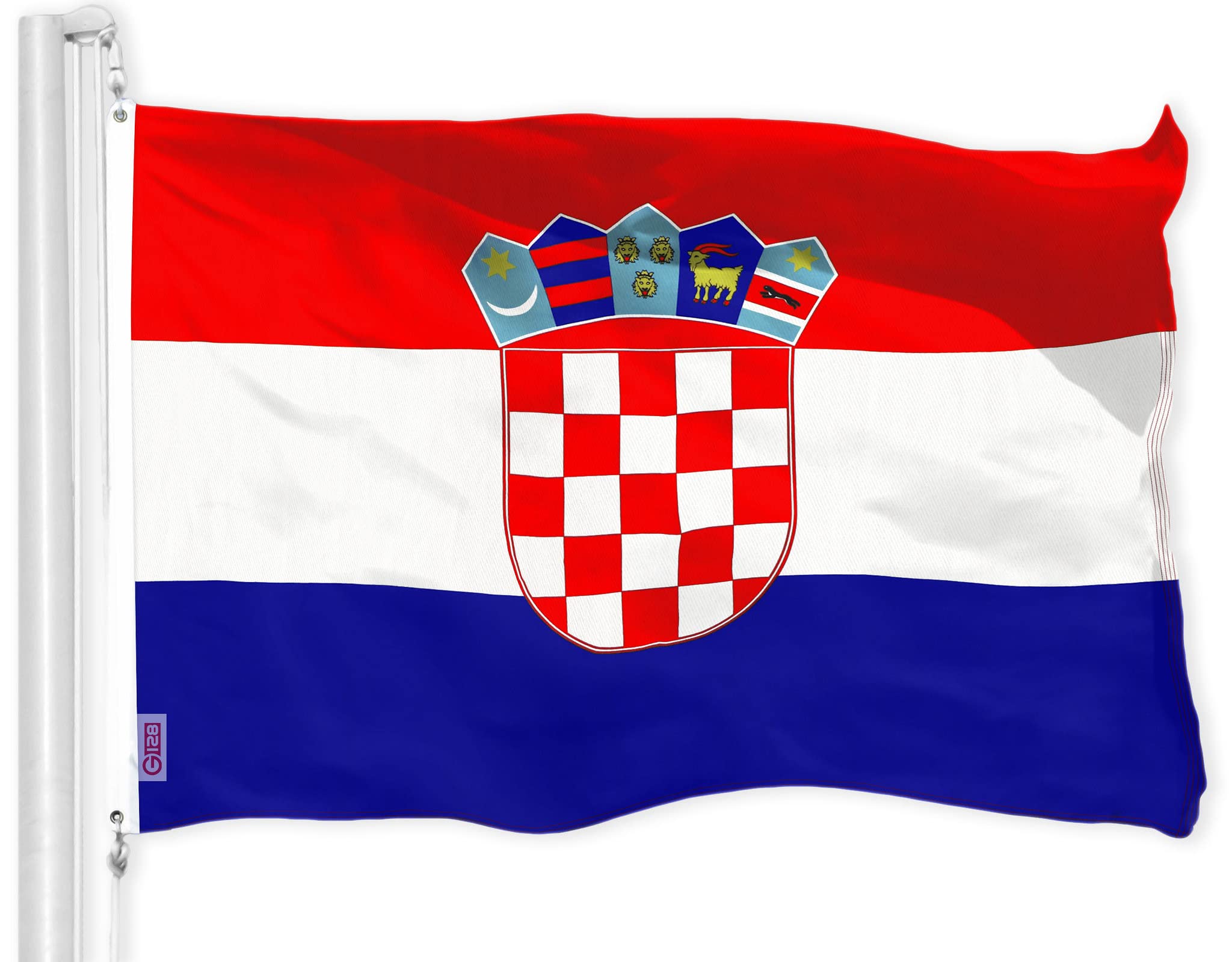 G128 Croatia Croatian Flag 3x5 ft Printed Brass Grommets 150D Quality Polyester Flag Indoor/Outdoor - Much Thicker More Durable Than 100D 75D Polyester — image 1