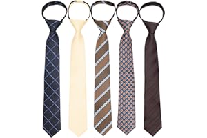 SHININGBEEE 5 Pcs Zipper Ties for Boys, Adjustable Zipper Skinny necktie Clip on Slim Ties for boys