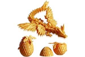 OSCREP 3D Printed Dragon Eggs with Dragon Inside Flying Dragon Flexible Wing Mystery Dragon Egg Articulated Dragon Gift 3D Dragon Easter Basket Stuffers Desk Decor Fidget Toy (Laser Gold)