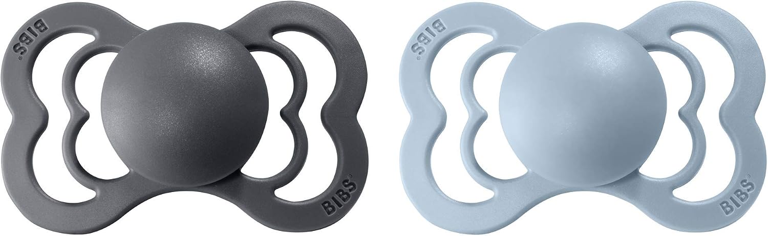 BIBS Supreme Soother 2-Pack, BPA Free Dummy Pacifier, Symmetrical Nipple. Natural Rubber Latex, Size 2 (6-18 Months), Iron/Baby Blue - Image 3